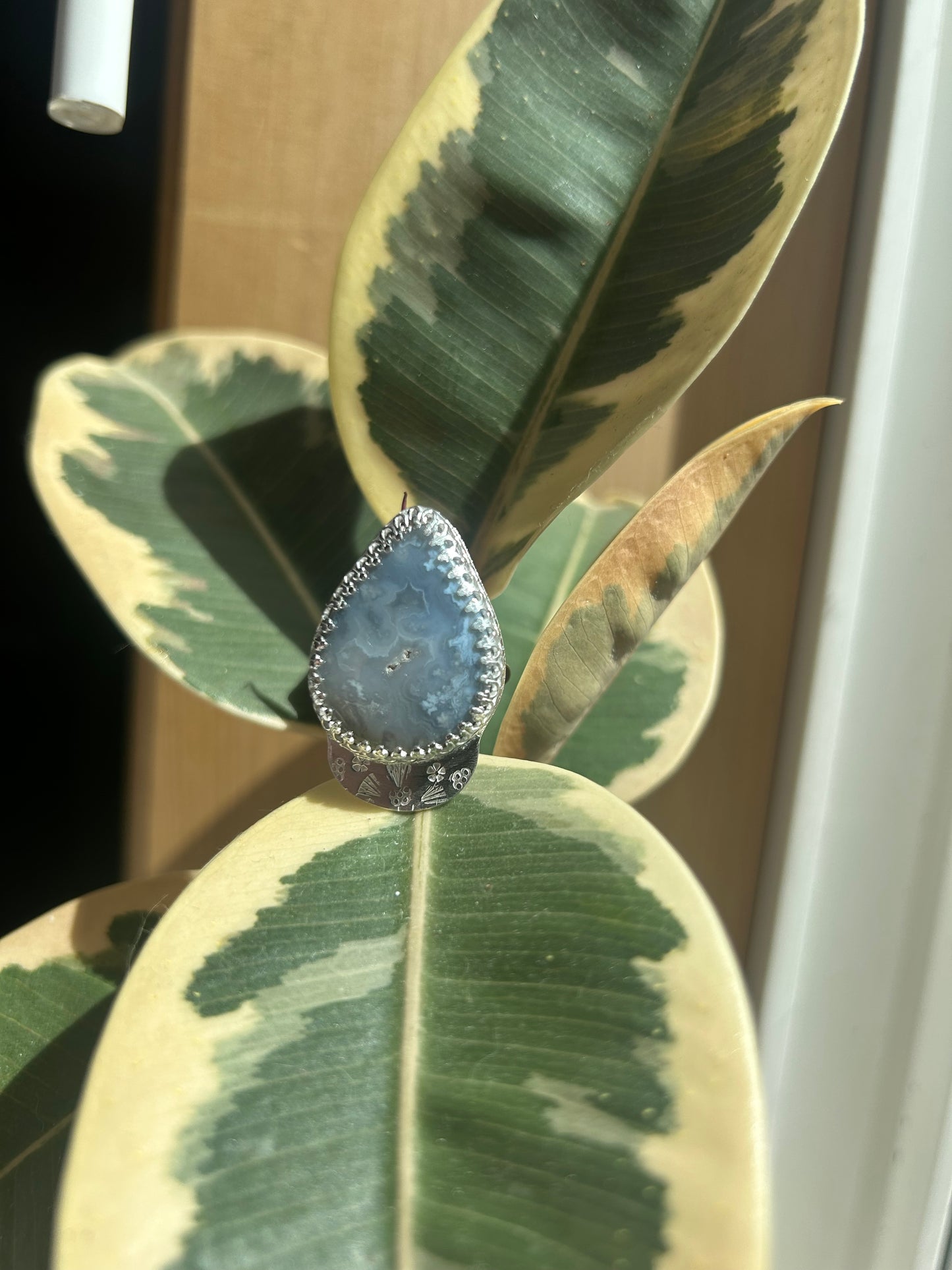 Blue Plume Agate Ring
