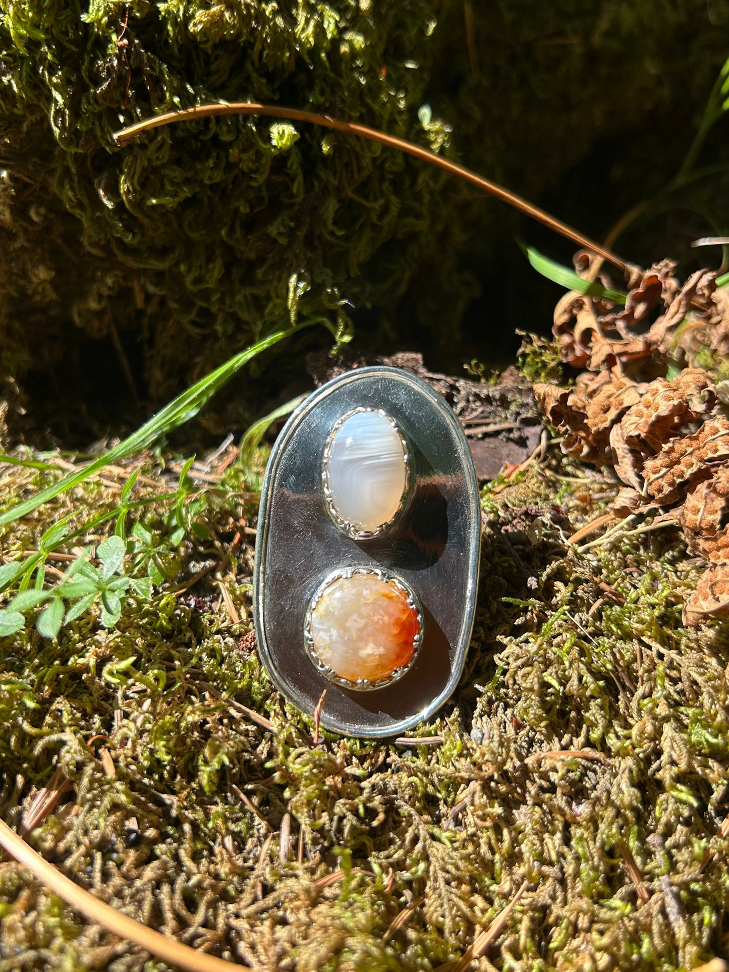 Banded White Agate + Carnelian Statement Ring