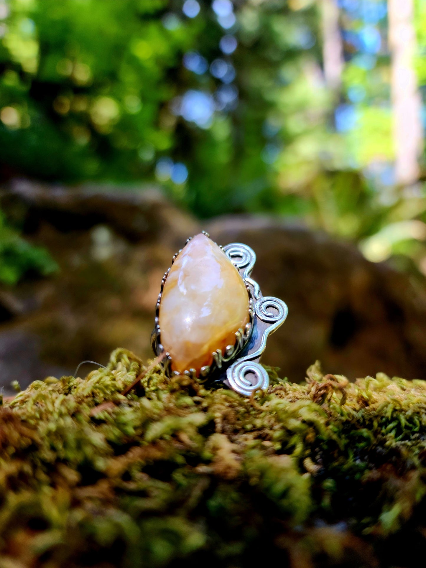 Carnelian Agate Spiral Ring