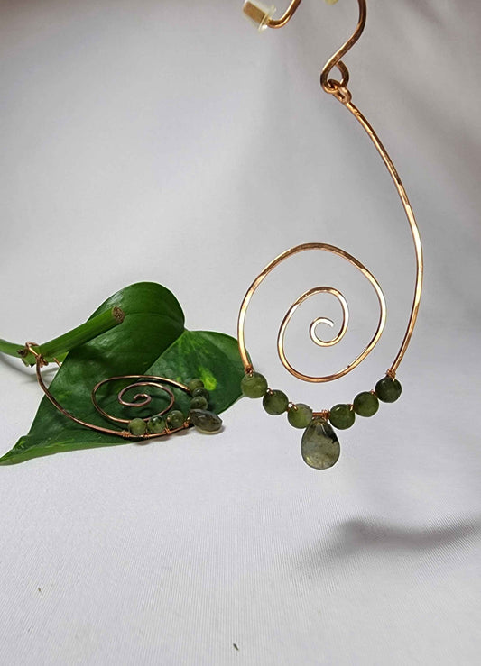 Labradorite + Nephrite Jade Spirals