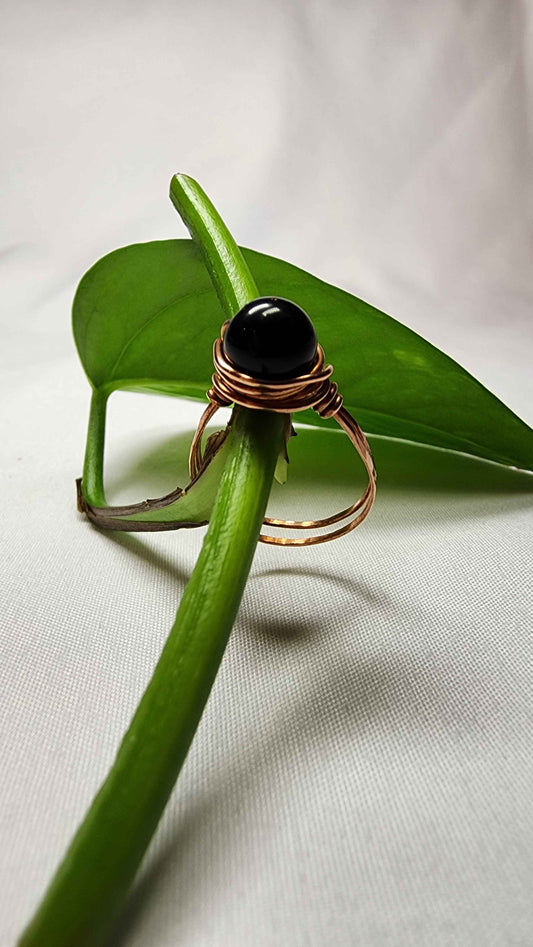 Obsidian Copper Ring