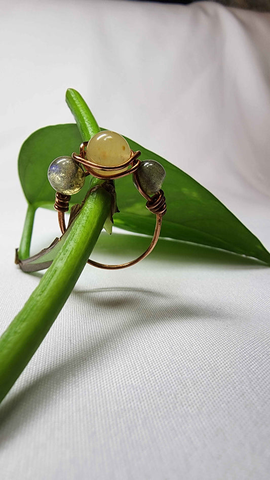 Yellow Aventurine + Labradorite Copper Ring