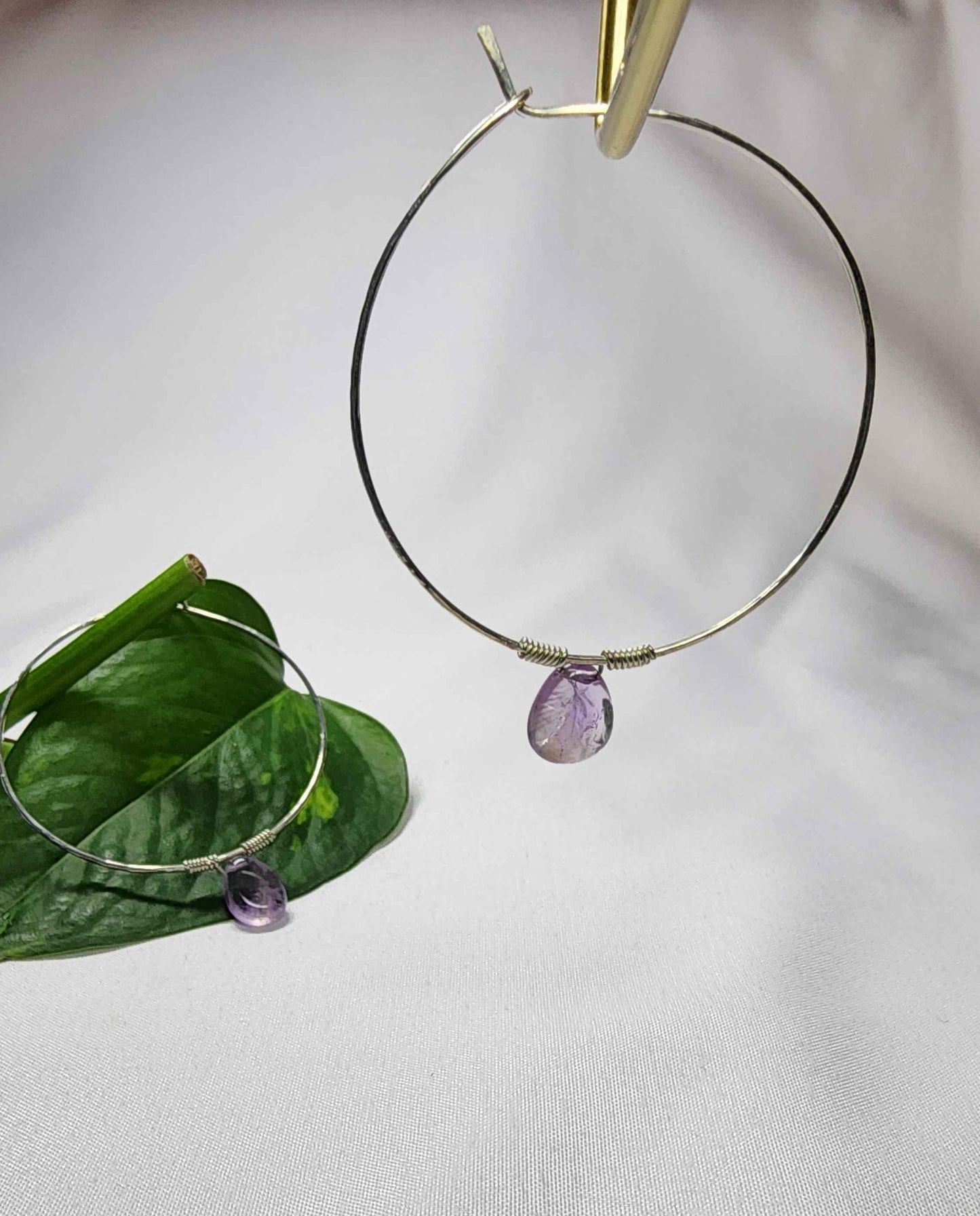 Sterling Silver + Amethyst Hoops