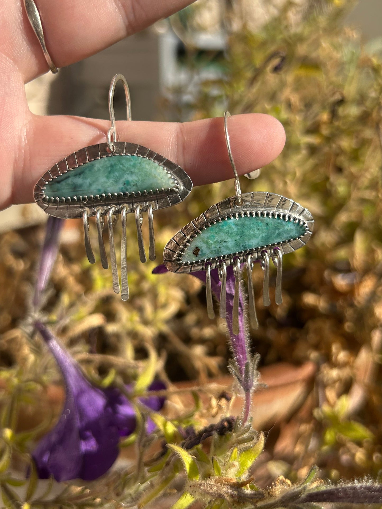 Blue Opalized Wood Cloud Earrings
