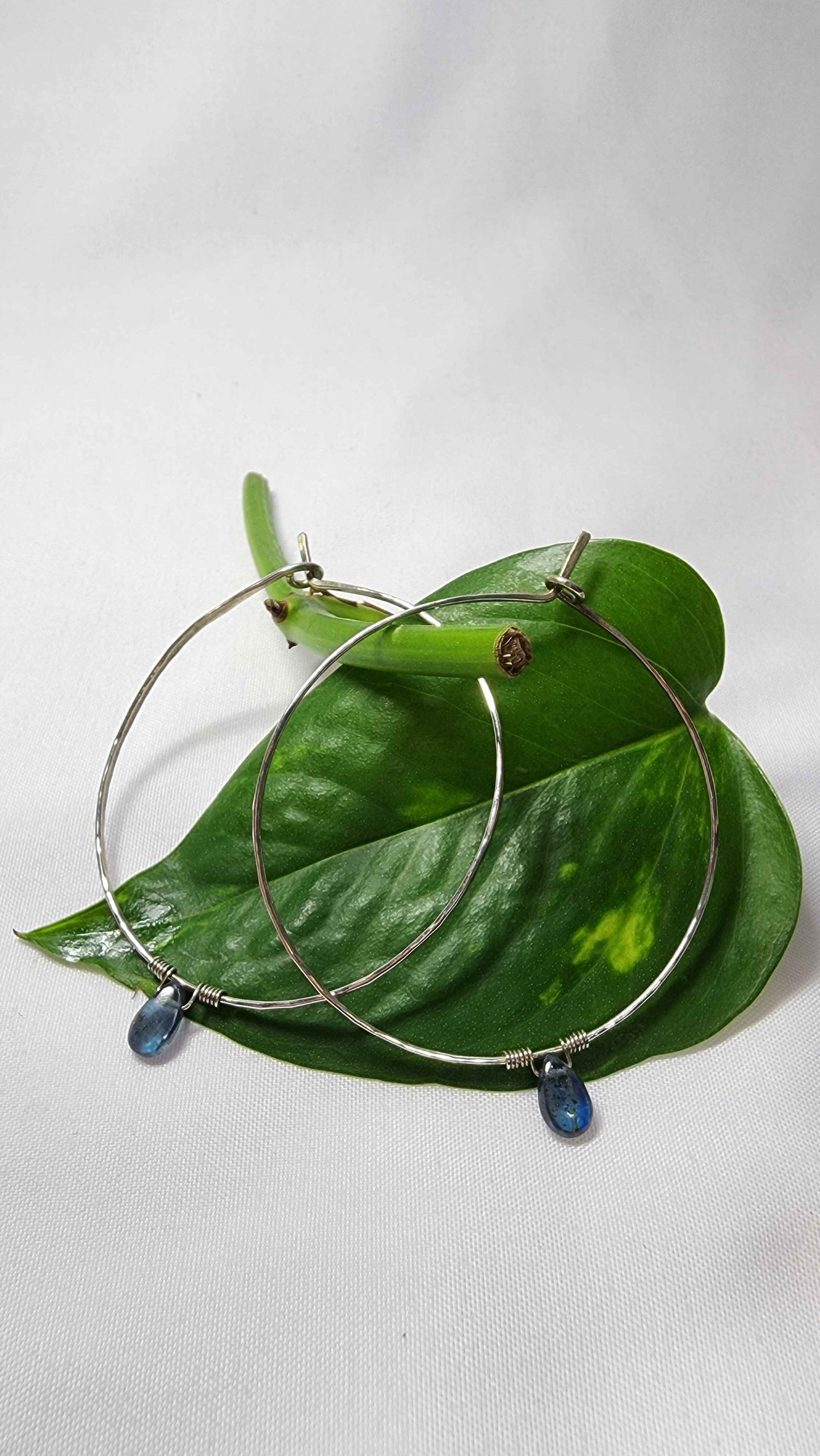 Blue Moss Kyanite + Sterling Silver Hoops