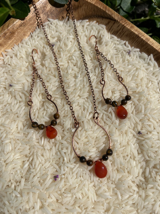 Carnelian & Tiger's Eye Necklace + Earring Set