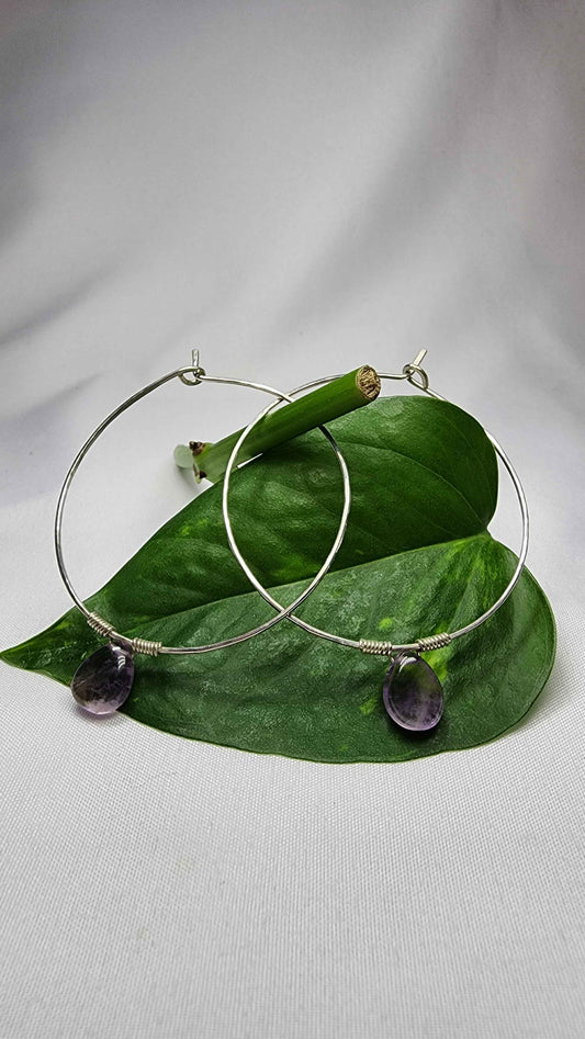 Sterling Silver + Amethyst Hoops