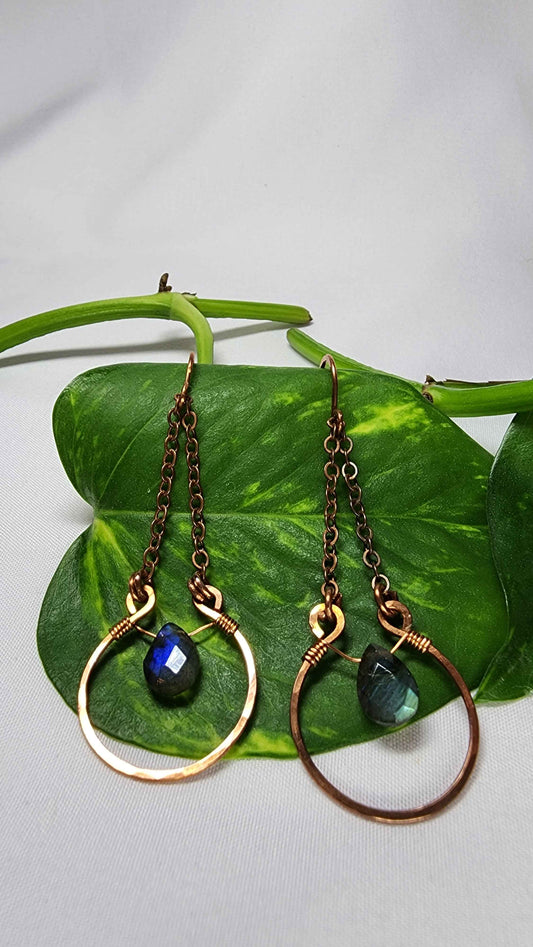 Labradorite Copper Horseshoe Earrings