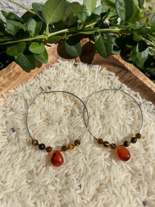 Carnelian & Tiger's Eye Hoops