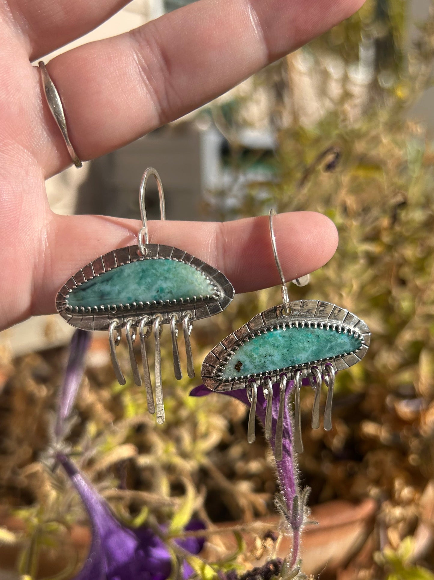 Blue Opalized Wood Cloud Earrings