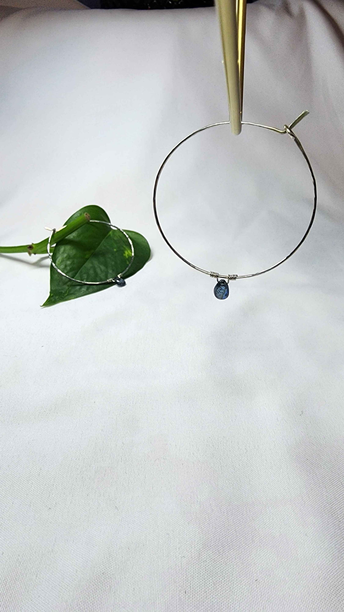 Blue Moss Kyanite + Sterling Silver Hoops