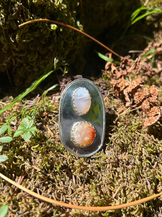 Banded White Agate + Carnelian Statement Ring