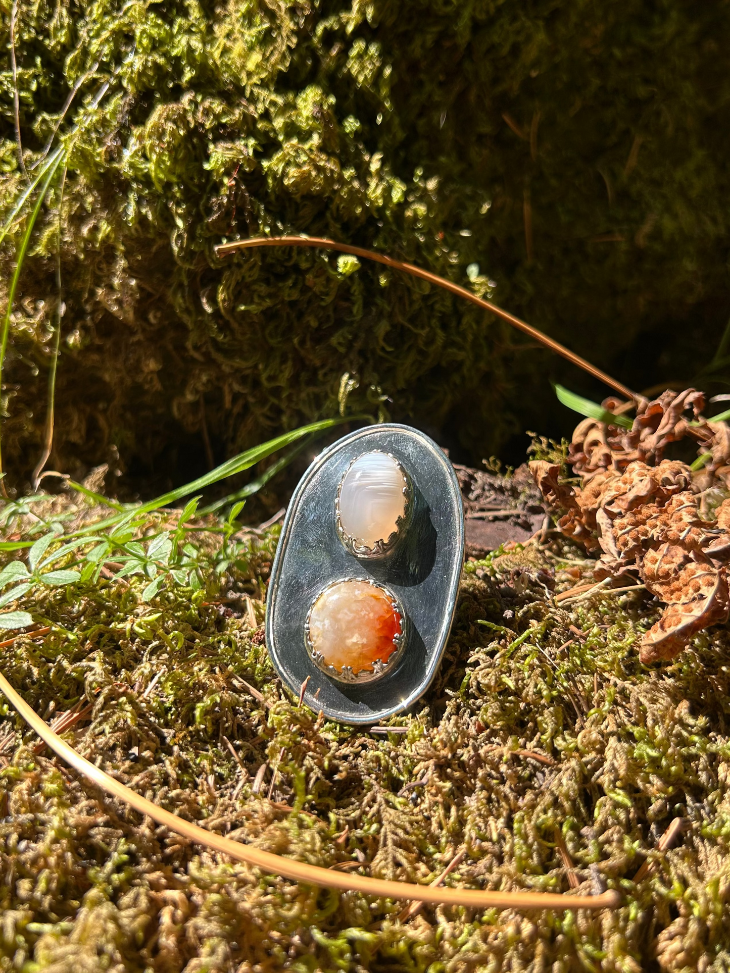Banded White Agate + Carnelian Statement Ring