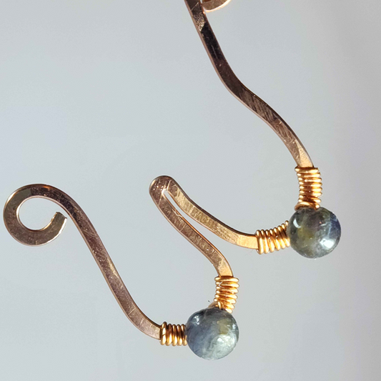 Copper Boob Earrings + Iolite Nipples