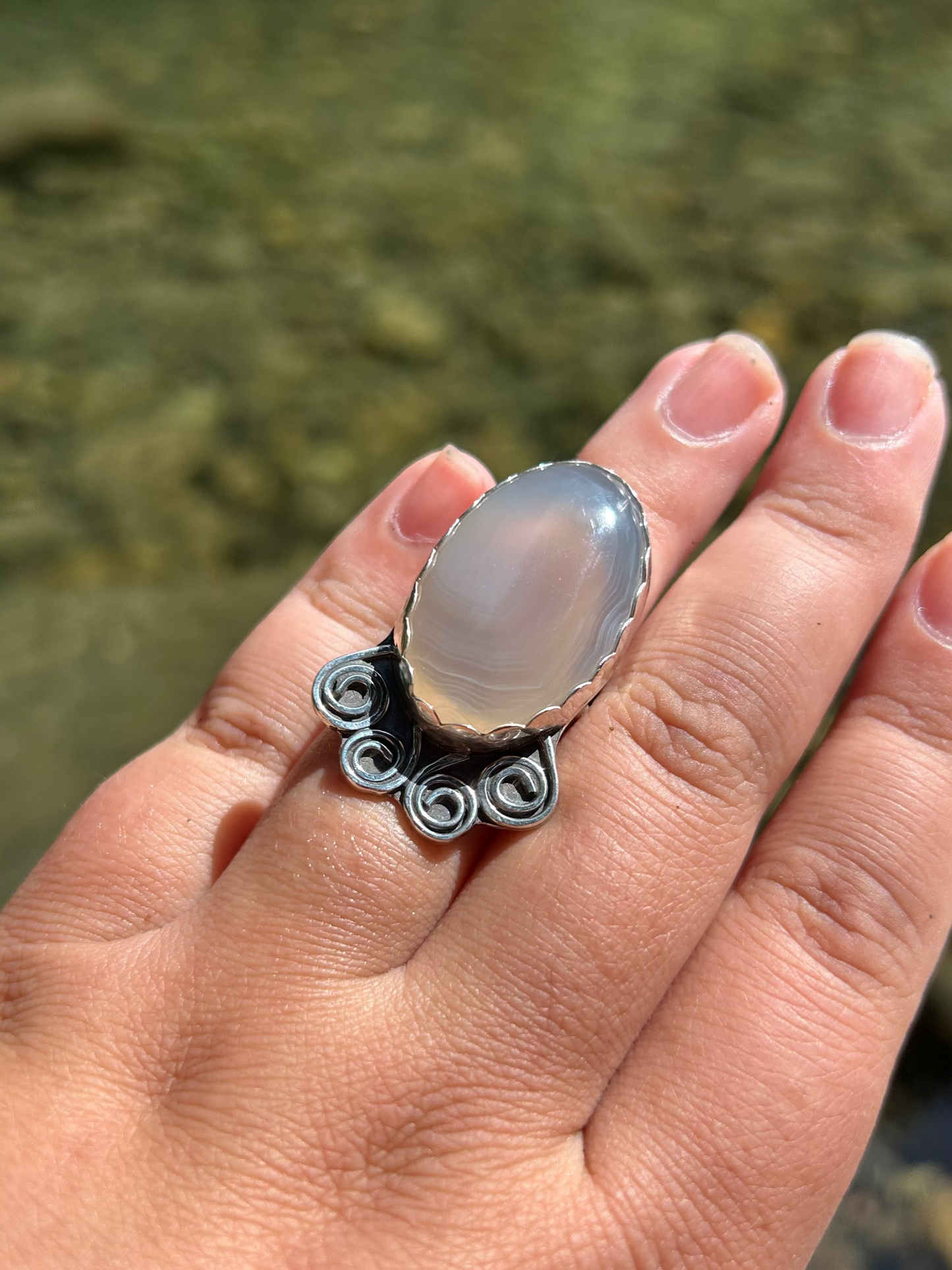 Clear Agate Spiral Ring